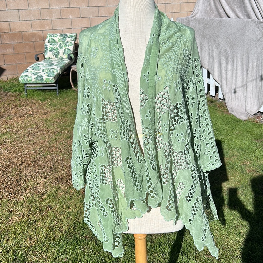Johnny Was Green Boxy Oversized Blouse